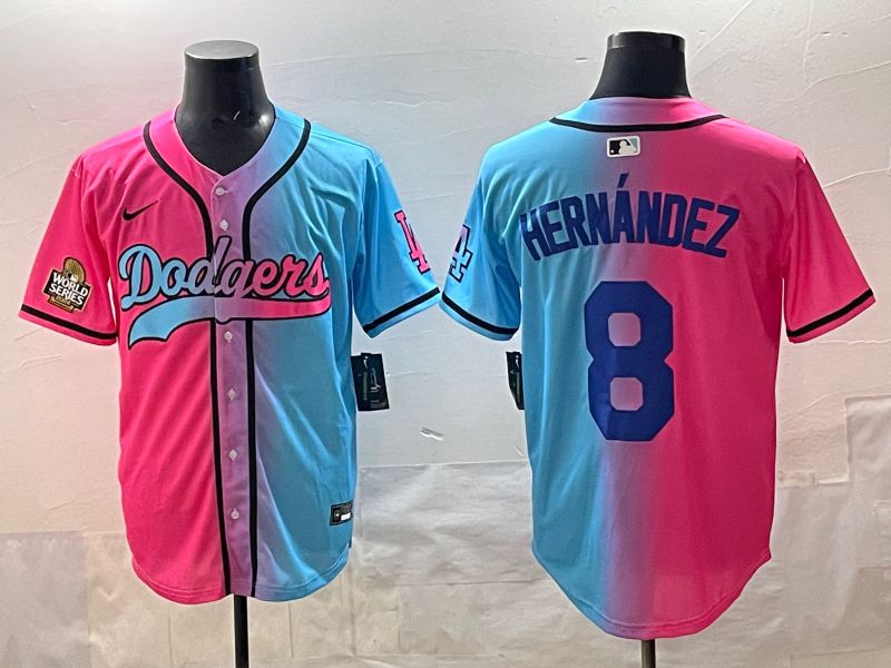 Men Los Angeles Dodgers #8 Hernandez Blue pink Game 2025 Nike MLB Jersey style 007->los angeles dodgers->MLB Jersey